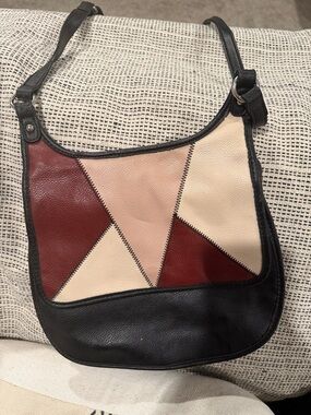 Classic Black Nine West Faux Leather Patchwork Shoulder Bag